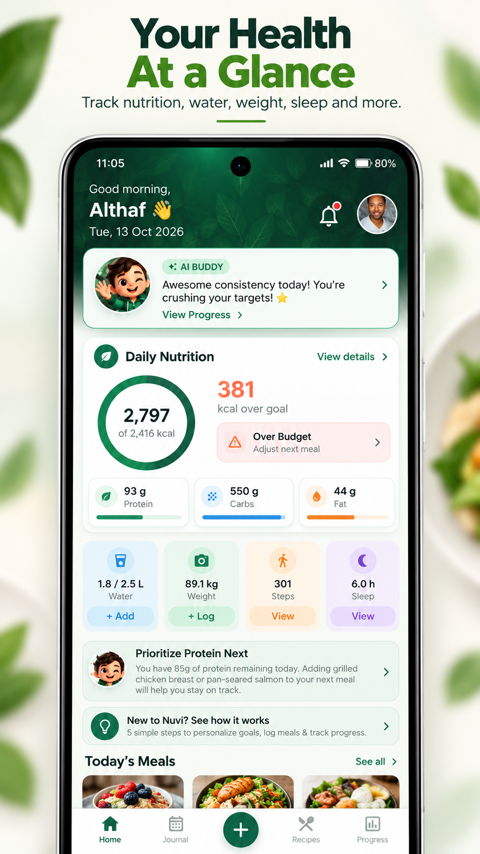 Nuvi Health Dashboard Screen